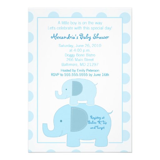 Mod Blue Elephants 5x7 Baby Shower invitation