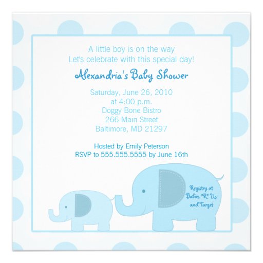 Mod Blue Elephants Square Baby Shower invitation