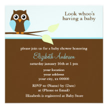 Mod Blue Owl Baby Shower Invitations