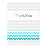 Mod chevron aqua Ombre wedding Thank You Postcard