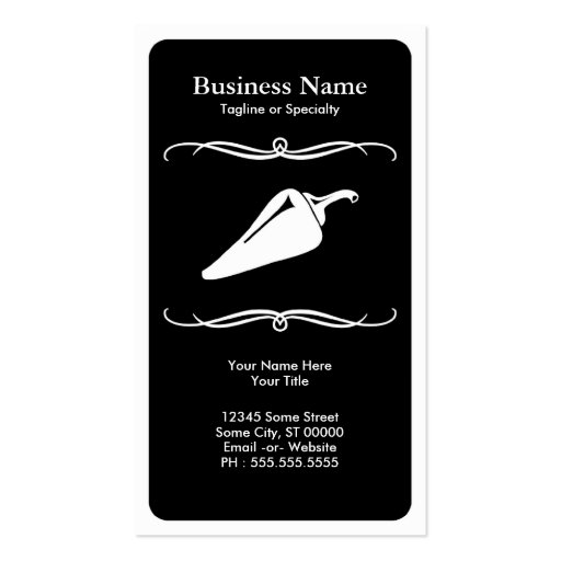 mod chili pepper : black and white business card template (front side)