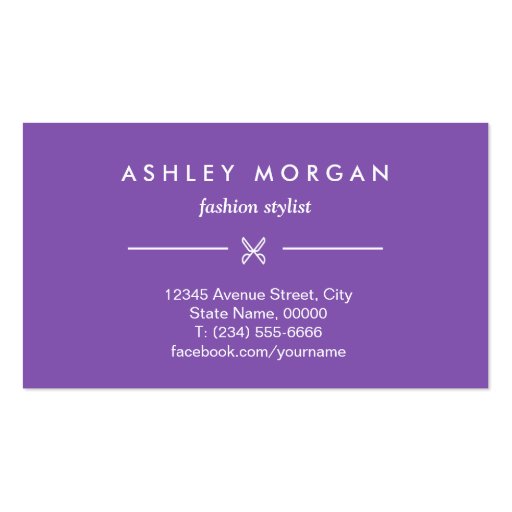 Mod Classy Purple Fashion Girl Makeup Hair Salon Business Card (back side)