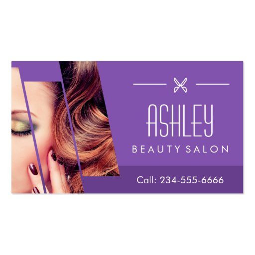 Mod Classy Purple Fashion Girl Makeup Hair Salon Business Card (front side)