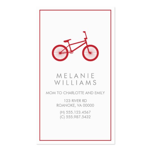 Mod Cranberry Red Bicycle Business Cards (front side)
