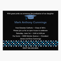 Mod Dots Graduation Cap Invitation (Blue) invitations