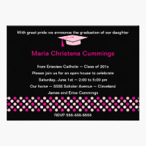Mod Dots Graduation Cap Invitation (Pink) invitations