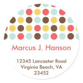 Mod dots retro chic custom circle address label round sticker