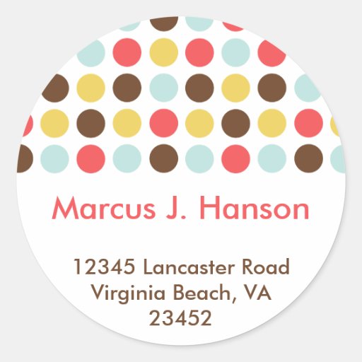 Mod dots retro chic custom circle address label round sticker