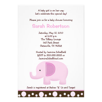 Mod Elephant Soft Pink 5x7 Baby Shower Invitation