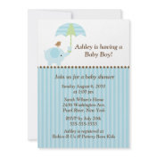 Mod Elephant Umbrella Boy Baby Shower Invite