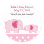 Mod Elephants Pink Round Favor Sticker