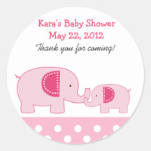 Mod Elephants Pink Round Favor Sticker