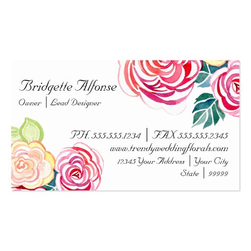 Mod Floral Roses Modern Art Flower Weddings Business Card Templates (back side)