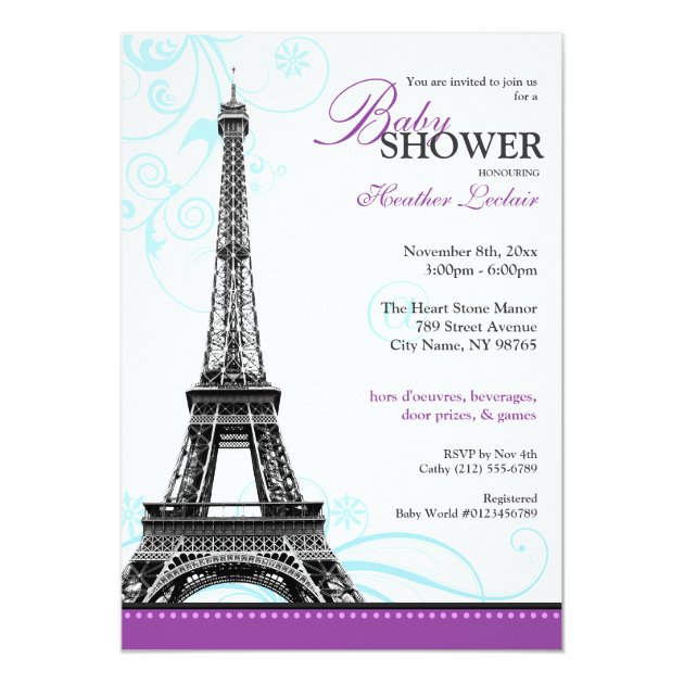 Mod Flourish Eiffel Tower Parisian Baby Shower Card