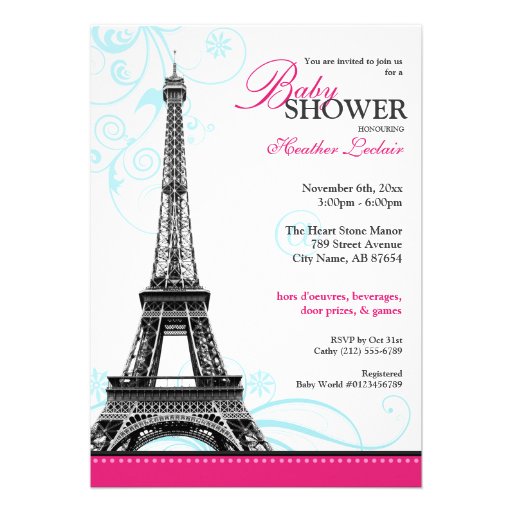 Mod Flourish Eiffel Tower Parisian Baby Shower Cards