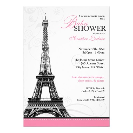 Mod Flourish Eiffel Tower Parisian Baby Shower Custom Invite
