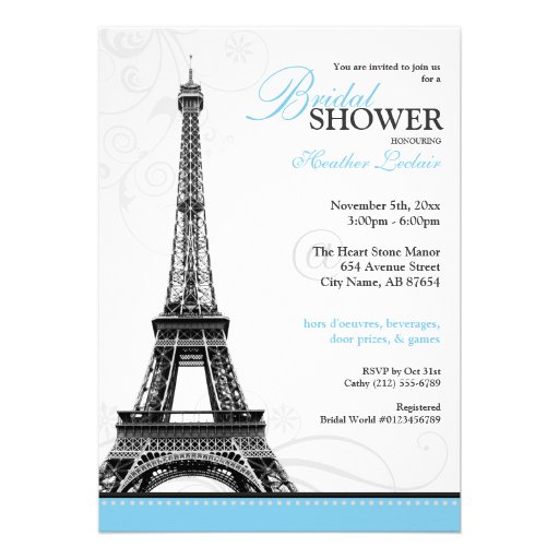 Mod Flourish Eiffel Tower Parisian Bridal Shower Announcement