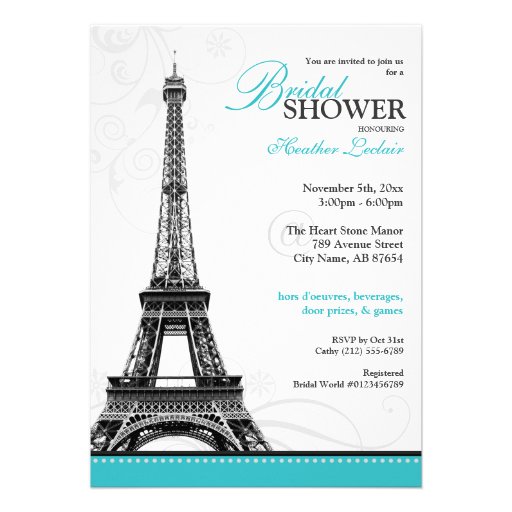 Mod Flourish Eiffel Tower Parisian Bridal Shower Personalized Invites
