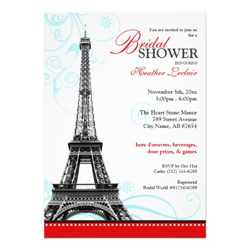 Mod Flourish Eiffel Tower Parisian Bridal Shower Custom Announcements