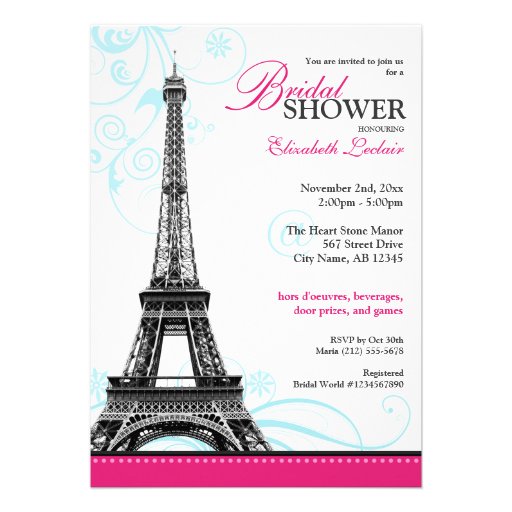 Mod Flourish Eiffel Tower Parisian Bridal Shower Custom Invitation