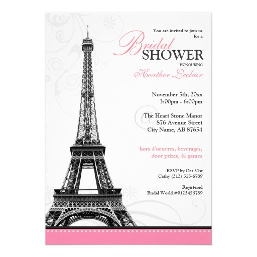 Mod Flourish Eiffel Tower Parisian Bridal Shower Personalized Invitations