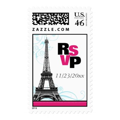 Mod Fuchsia Eiffel Tower Parisian RSVP Postage