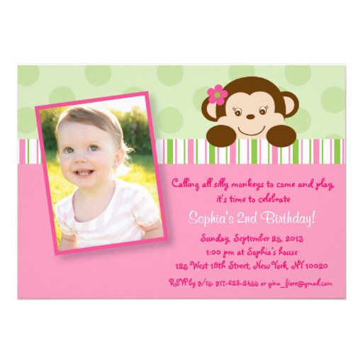 Mod Girl Monkey Birthday Invitations