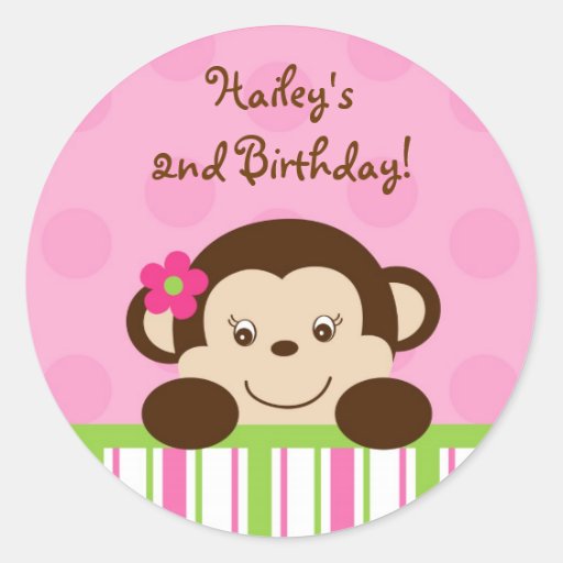 Mod Girl Monkey Cupcake Toppers Stickers