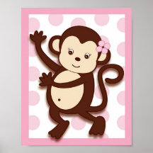Mod Girl Monkey Dots Nursery Wall Art Print