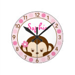 Mod Girl Monkey Personalized Nursery Wall Clock