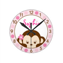 Mod Girl Monkey Personalized Nursery Wall Clock at Zazzle