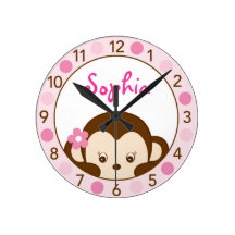 Mod Girl Monkey Personalized Nursery Wall Clock