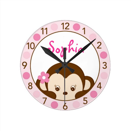Mod Girl Monkey Personalized Nursery Wall Clock Zazzle