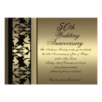 Mod Gold Damask Wedding Anniversary Invitation invitations