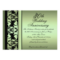 Mod Green Damask Wedding Anniversary Invitation invitations