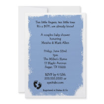 MOD Grunge Blue baby shower feet for boy Personalized Announcements
