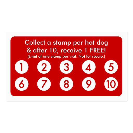 mod hot dog loyalty card business card templates (back side)