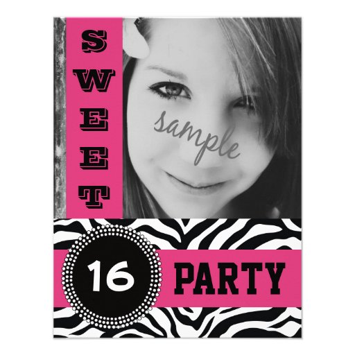 Mod Hot Pink Zebra Sweet 16 Party with Photo Custom Invite