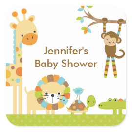 Mod Jungle Safari Baby Shower Stickers Square Sticker