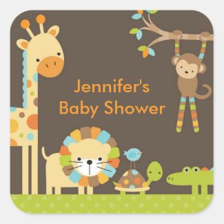 Mod Jungle Safari Baby Shower Stickers Square Sticker