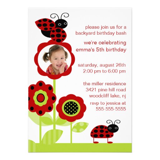 Mod Ladybug Bugs Photo Birthday Invitation