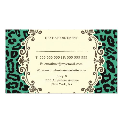 Mod Leopard Print Hair Stylist Appointment Cards Business Card (back side)