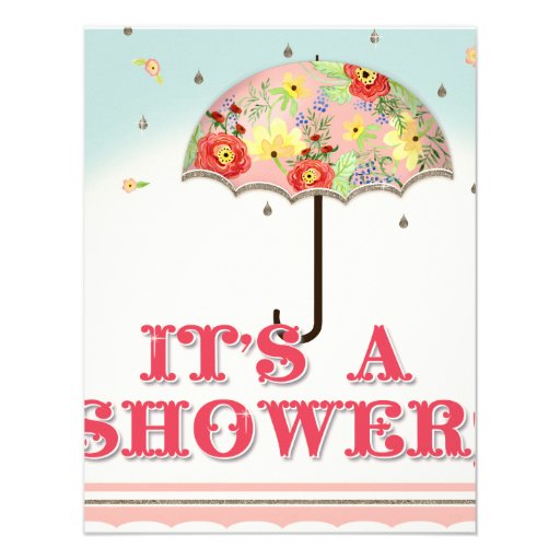 Mod Modern Floral Ranunculus Umbrella Baby Shower Custom Invitation