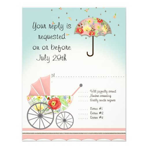 Mod Modern Floral Ranunculus Umbrella Baby Shower Custom Invitation