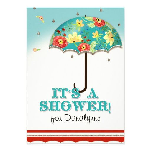 Mod Modern Floral Ranunculus Umbrella Baby Shower Custom Invites