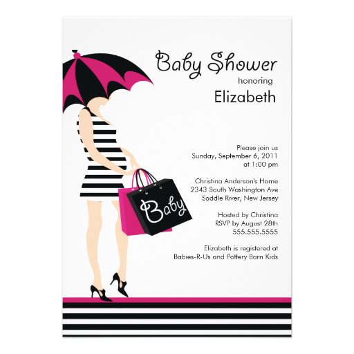 Mod Mom Baby Girl Shower Trendy Black & Hot Pink Personalized Invitation