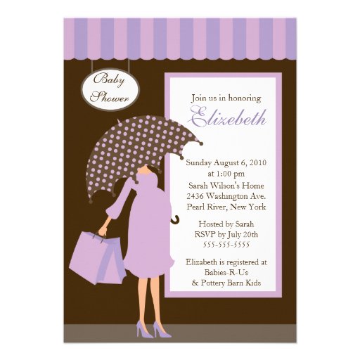 Mod Mom Baby Shoppe Baby Shower Purple Custom Invite