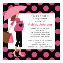 Mod Mom Pink Girl Baby Shower Announcement