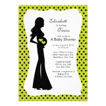Mod Mom Twins Baby Shower Boy Girl Green Custom Invitations