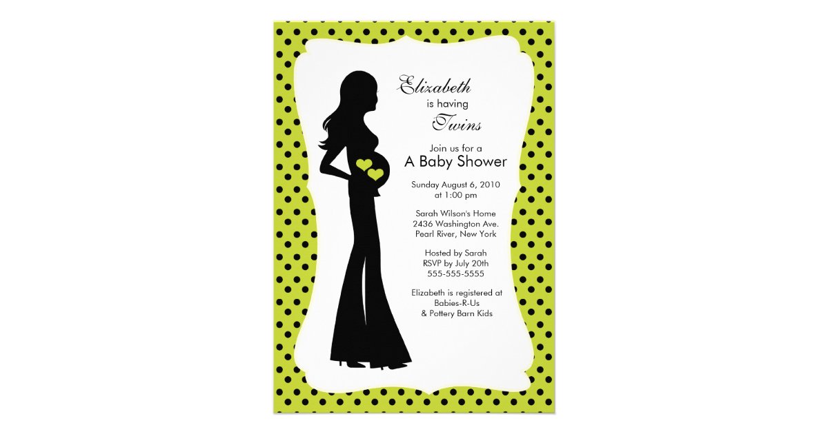 Mod Mom Twins Baby Shower Boy Girl Green Custom Invitations